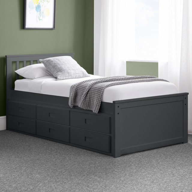 Julian Bowen Anthracite Maisie Bed with Underbed and Drawers - Size: Single - Grey - Wilko - image 1