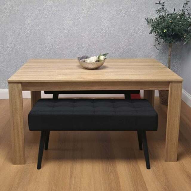 Portland 2 Seater Velvet Wooden Dining Set with Bench Oak Effect and Black - Multi - Wilko - image 1