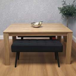 Portland 2 Seater Velvet Wooden Dining Set with Bench Oak Effect and Black - Multi - Wilko