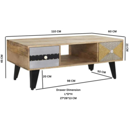 Brooklyn Monaco 2 Drawer Single Shelf Coffee Table - Size: 45 x 110 x 60cm - Brown - Wilko - thumbnail 6