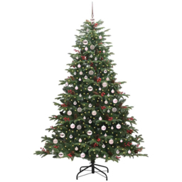 vidaXL Pre-Lit Warm White LED and Pink Baubles Green Artificial Christmas Tree with Stand 6.8ft - Wilko