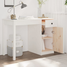 vidaXL Single Door Single Drawer Computer Desk White - Size: 75 x 100 x 50cm - Wilko
