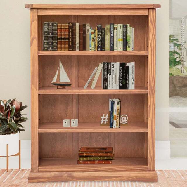 Tirolo 4 Shelf Lacquered Wide Bookcase - Brown - Wilko - image 1