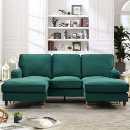 Woodbury 3 Seater Green Velvet U Shape Corner Sofa - Artemis Home - Wilko - thumbnail 1