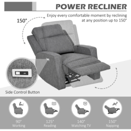 HOMCOM Charcoal Grey Electric Recliner Armchair - Size: Single - Wilko - thumbnail 5