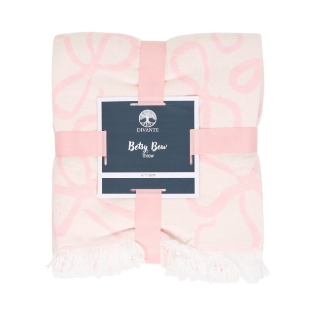 Betsy Bow Woven Throw Pink - Divante - Wilko - image 1