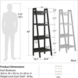 Dorel Lawrence 4 Shelf Black Metal Ladder Bookcase Set of 2 - Wilko - thumbnail 7