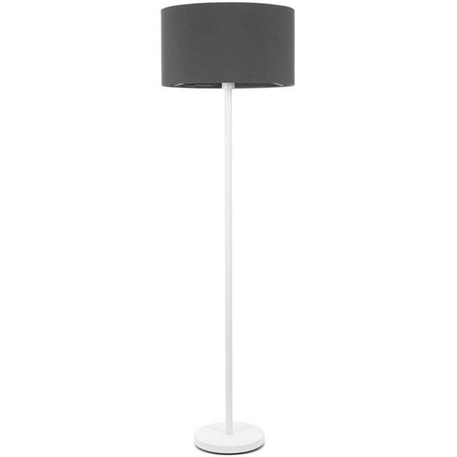 ValueLights Charlie Charcoal Drum Shade White Floor Lamp and Bulb - Size: 148 x 45 x 45cm - Wilko - image 1
