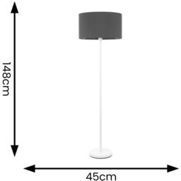 ValueLights Charlie Charcoal Drum Shade White Floor Lamp and Bulb - Size: 148 x 45 x 45cm - Wilko - thumbnail 7