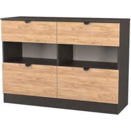 Crowndale Bora 4 Drawer 2 Shelf Gold Oak and Graphite Wide Midi Chest - Grey - Wilko - thumbnail 5