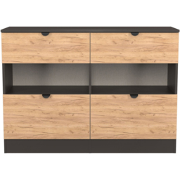 Crowndale Bora 4 Drawer 2 Shelf Gold Oak and Graphite Wide Midi Chest - Grey - Wilko - thumbnail 3