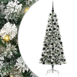 vidaXL Pre-Lit Warm White LED and Black Baubles Snow Flocked Artificial Christmas Tree 5.9ft - Green - Wilko - thumbnail 3