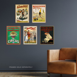 Artery8 Vintage Barnum and Bailey Greatest Show On Earth Circus Wall Art Print 30 x 41cm 5 Pack - Size: 40.5 x 30.5 x 0.3cm - Multi - Wilko - thumbnail 3