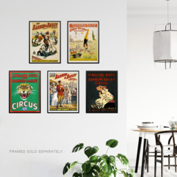 Artery8 Vintage Barnum and Bailey Greatest Show On Earth Circus Wall Art Print 30 x 41cm 5 Pack - Size: 40.5 x 30.5 x 0.3cm - Multi - Wilko - thumbnail 4