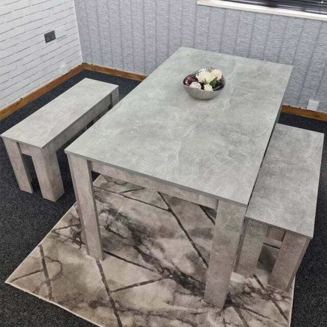 Portland 4 Seater Bench Dining Set Stone Grey - Wilko - image 1