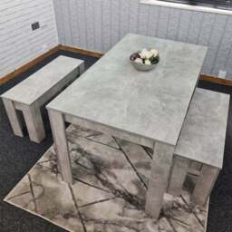 Portland 4 Seater Bench Dining Set Stone Grey - Wilko - thumbnail 1
