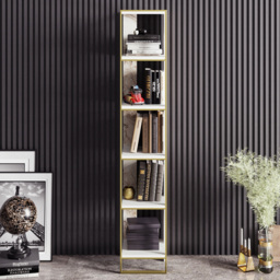Decorotika Polka 5 Shelf White Marble and Gold Bookshelf - Size: 178.5 x 32.2 x 31.3cm - Multi - Wilko - thumbnail 4