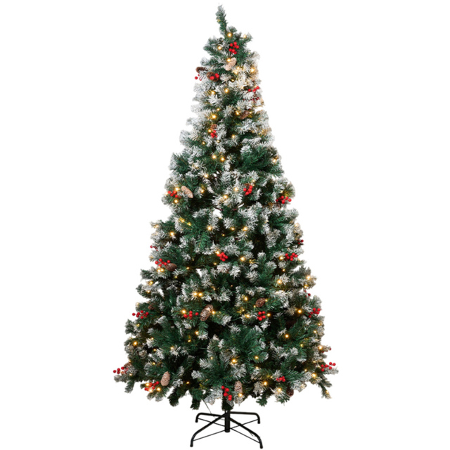 Living and Home 300 Warm White LED Pre-Lit Artificial Christmas Tree with Metal Stand 5.9ft - Green - Wilko - image 1