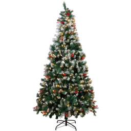 Living and Home 300 Warm White LED Pre-Lit Artificial Christmas Tree with Metal Stand 5.9ft - Green - Wilko
