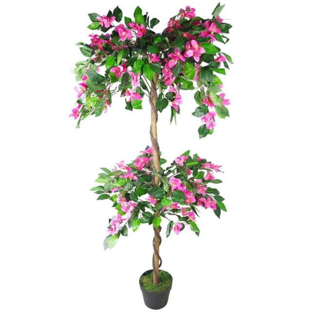 Leaf Rhododendron Pink Blossom Artificial Tree in Pot 140cm - Size: 140 x 60 x 60cm - Green - Wilko - image 1