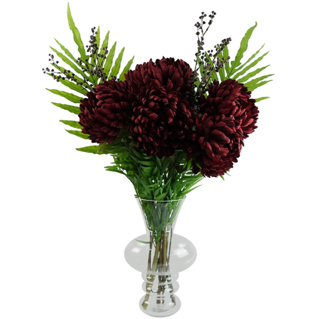 Leaf Red Chrysanthemum Artificial Flower Bundle with Vase 95cm 10 Pack - Size: 95 x 60 x 60cm - Green - Wilko - image 1