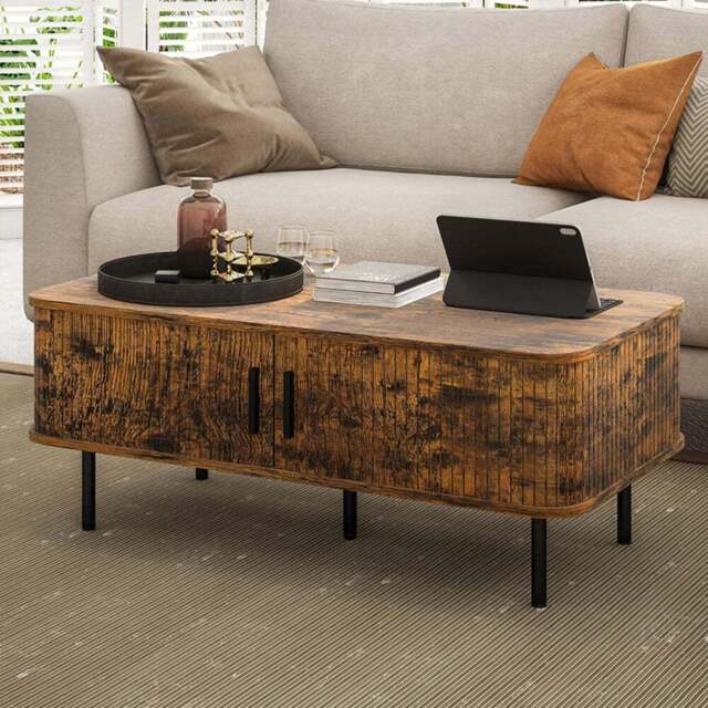 HOMCOM 2 Door Brown Coffee Table with Sliding Doors - Size: 40 x 55 x 100cm - Wilko - image 1