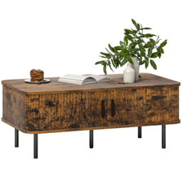 HOMCOM 2 Door Brown Coffee Table with Sliding Doors - Size: 40 x 55 x 100cm - Wilko - thumbnail 3