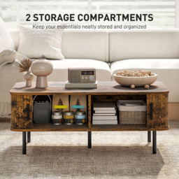 HOMCOM 2 Door Brown Coffee Table with Sliding Doors - Size: 40 x 55 x 100cm - Wilko - thumbnail 7