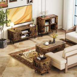 HOMCOM 2 Door Brown Coffee Table with Sliding Doors - Size: 40 x 55 x 100cm - Wilko - thumbnail 5