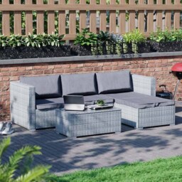 Garden Vida Hampton 4 Seater Grey Rattan Corner Lounge Set - Wilko