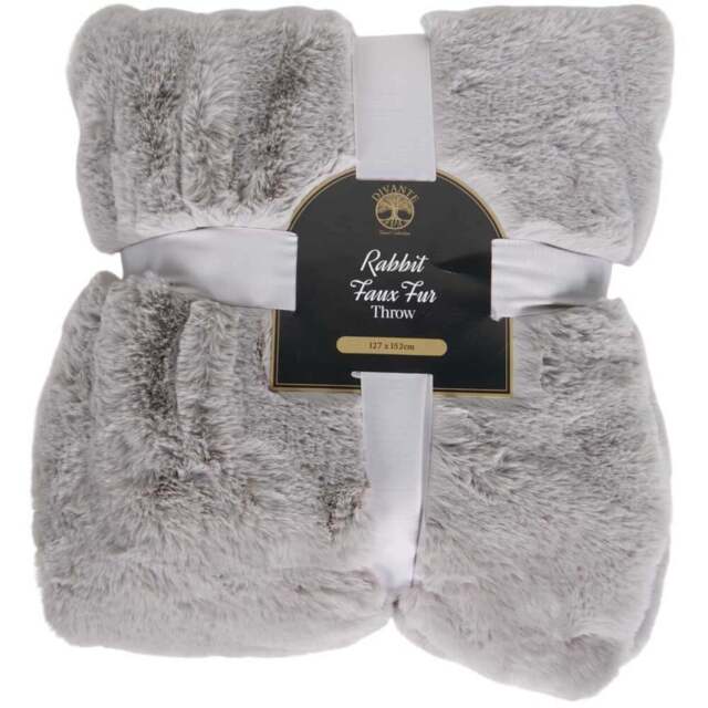 Soft Rabbit Faux Fur Throw - Grey - Divante - Wilko - image 1