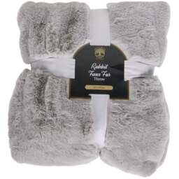 Soft Rabbit Faux Fur Throw - Grey - Divante - Wilko