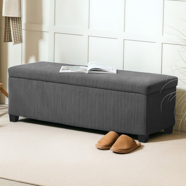 HOMCOM Grey Ottoman Storage Chest and Bench with Lid - Size: 40 x 42 x 112cm - Wilko - image 1