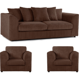 Luxor 5 Seater Chocolate Jumbo Cord Scatter Back Sofa Suite - Brown - Wilko - thumbnail 3