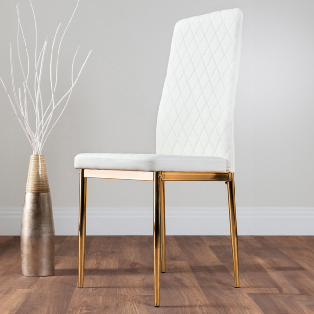 Furniturebox Valera Set of 4 White and Gold Faux Leather Dining Chair - Wilko - image 1