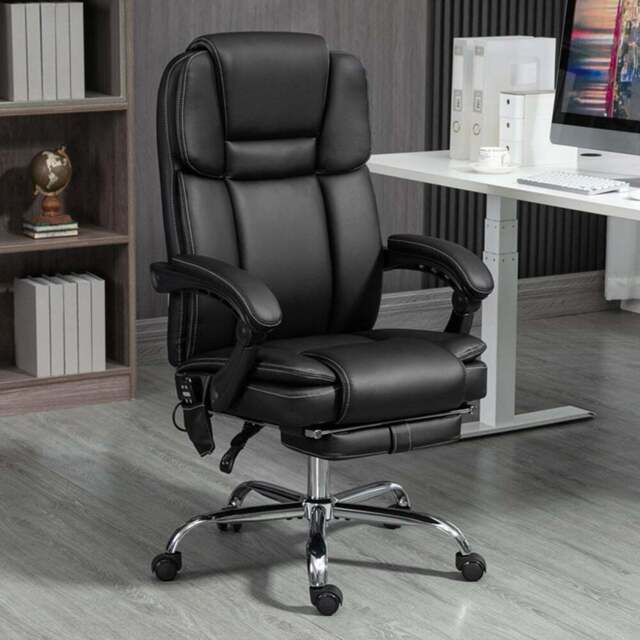 Portland Black PU Leather Massage High Back Recliner Office Chair - Size: 126 x 66 x 67cm - Wilko - image 1