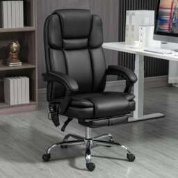 Portland Black PU Leather Massage High Back Recliner Office Chair - Size: 126 x 66 x 67cm - Wilko