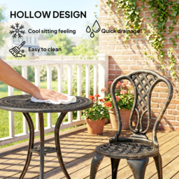 Outsunny 2 Seater Aluminium Brown Garden Bistro Set - Size: 65 x 63 x 63cm - Bronze Tone - Wilko - thumbnail 6