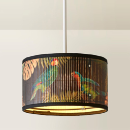 ValueLights Daintree Monochrome Jungle Bamboo Small Drum Ceiling Lamp Shade - Size: 15 x 25 x 25cm - Cream - Wilko - thumbnail 5