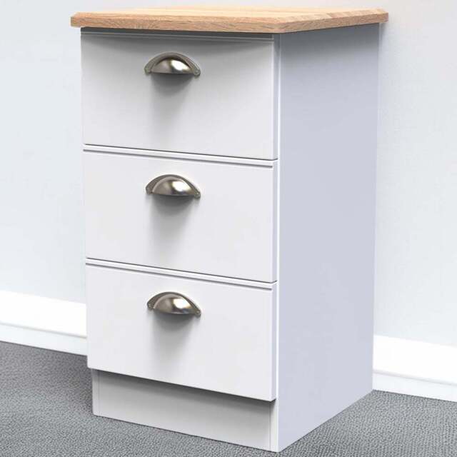 Crowndale Victoria 3 Drawer White Ash and Oak Bedside Cabinet - Wilko - image 1