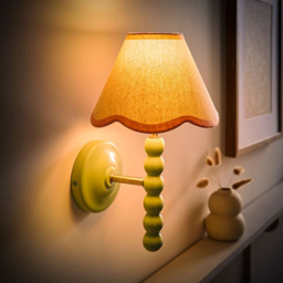 ValueLights Pink Trim Scallop Shade Green Bobbin LED Wall Light with Bulb 2 Pack - Size: 32 x 19 x 20cm - Wilko - thumbnail 3