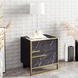 Decorotika Polka 2 Drawer Black Marble Effect and Gold Bedside Table - Wilko - thumbnail 5