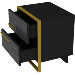 Decorotika Polka 2 Drawer Black Marble Effect and Gold Bedside Table - Wilko - thumbnail 4