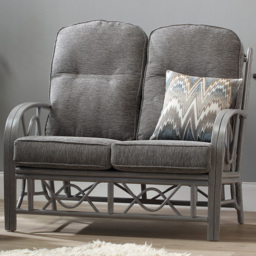 Desser Bali 2 Seater Slate Grey Fabric Natural Rattan Sofa - Wilko