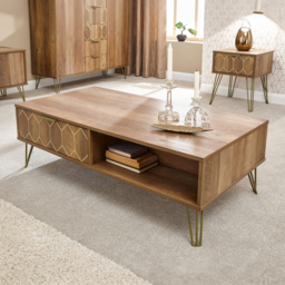 GFW Orleans 2 Drawer Mango Yellow Coffee Table - Size: 59 x 95 x 37cm - Brown - Wilko