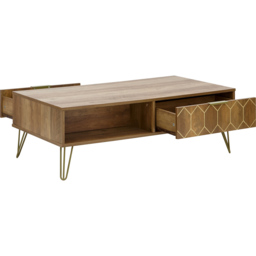 GFW Orleans 2 Drawer Mango Yellow Coffee Table - Size: 59 x 95 x 37cm - Brown - Wilko - thumbnail 6
