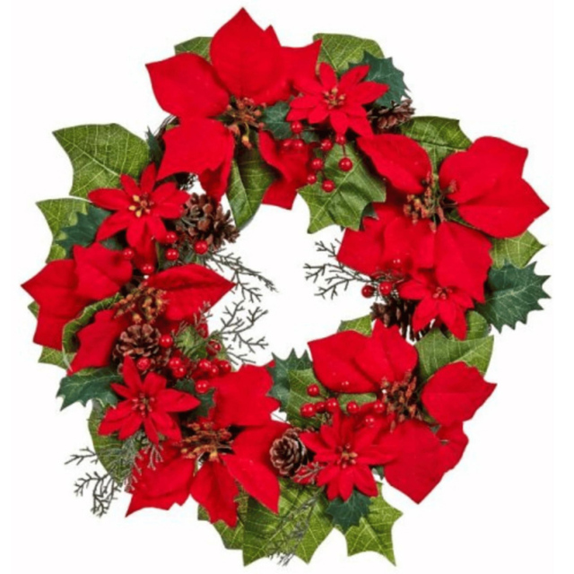 Samuel Alexander Red Poinsettia Wreath with Berries and Pinecones 40cm - Size: 40 x 40 x 40cm - Wilko - image 1
