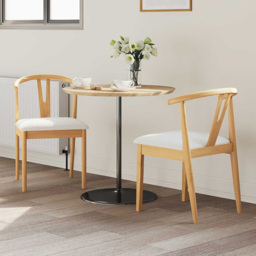 vidaXL Set of 2 Natural and White Rubberwood Dining Chairs - Brown - Wilko