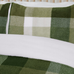 Teddy Fleece Check Duvet Set Green Single - Wilko - thumbnail 3