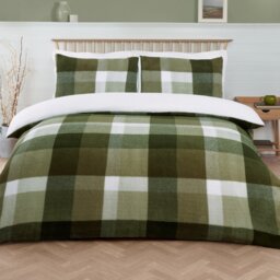 Teddy Fleece Check Duvet Set Green Single - Wilko - thumbnail 1
